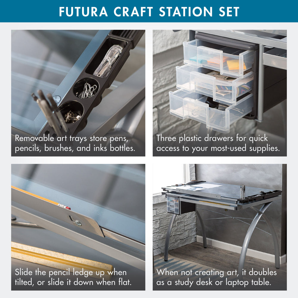 Futura Deluxe Drafting Table with Light Pad Support Bars & Drafting He ...