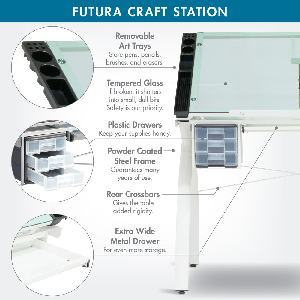 Futura Craft, Drafting, Drawing Table with Adjustable Top and Supply S ...