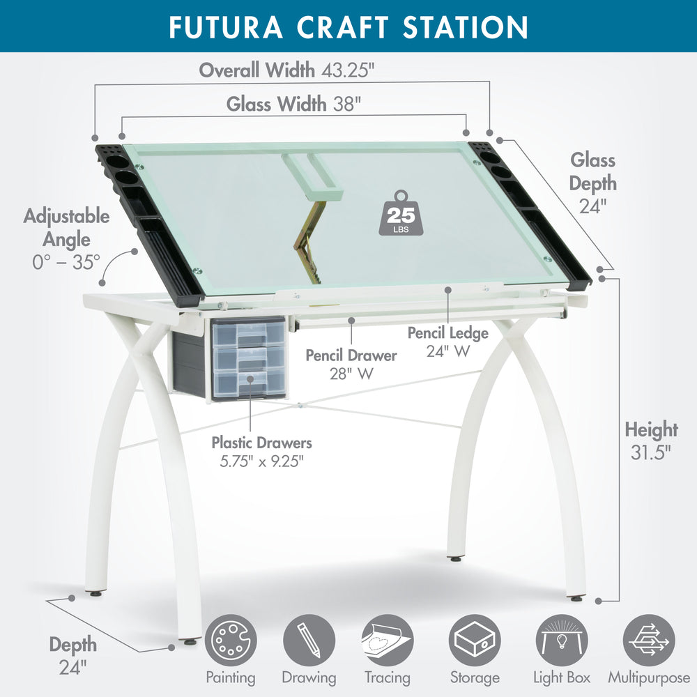 Futura Craft, Drafting, Drawing Table with Adjustable Top and Supply S ...