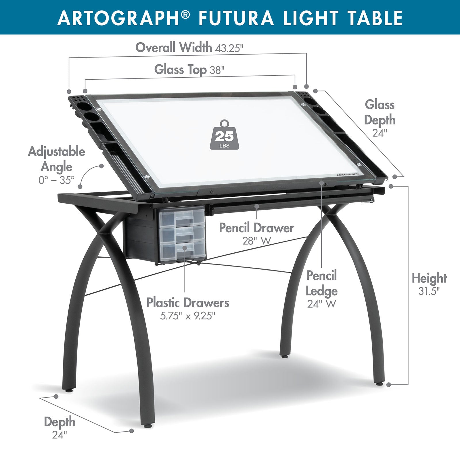 Futura Light Table for Artists, Drawing, Tracing, with Dimmable Light ...