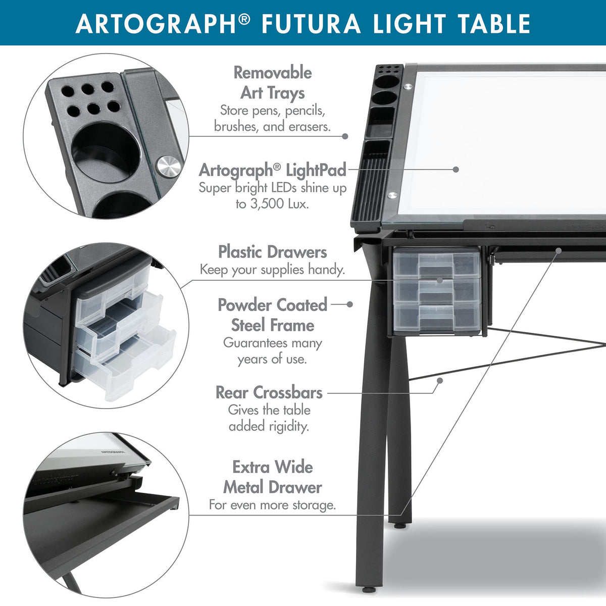 Futura Light Table for Artists, Drawing, Tracing, with Dimmable Light ...