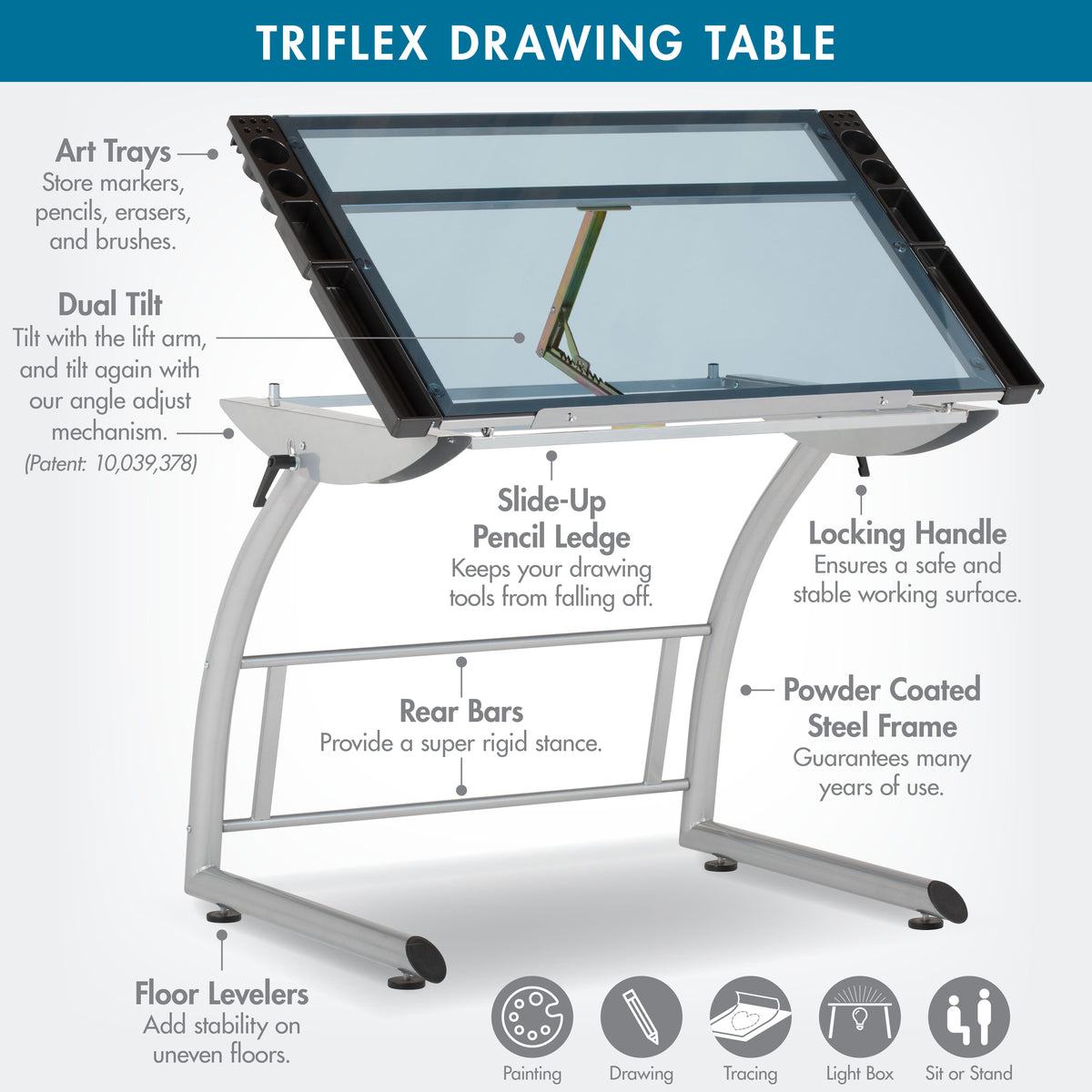 Triflex® Adjustable To Standing Height Craft, Drawing, Drafting Table ...