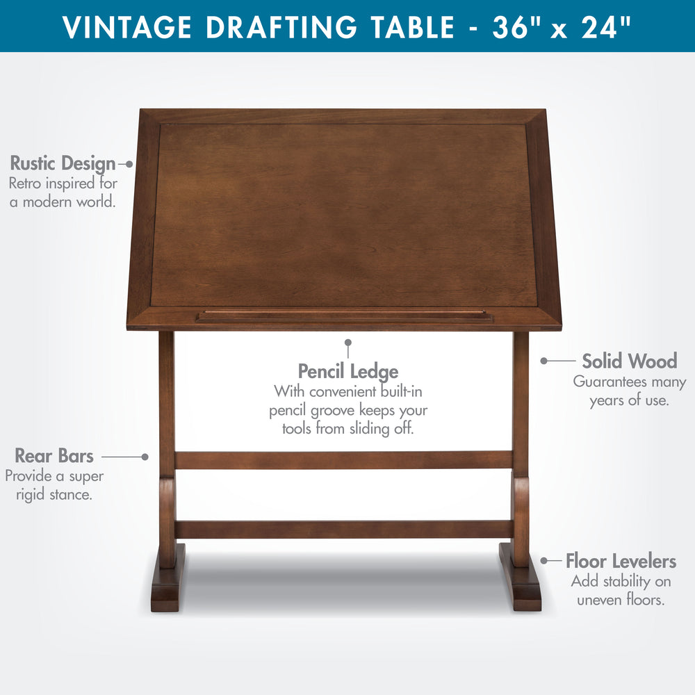 Vintage Solid Wood Drawing/Drafting Table with 36