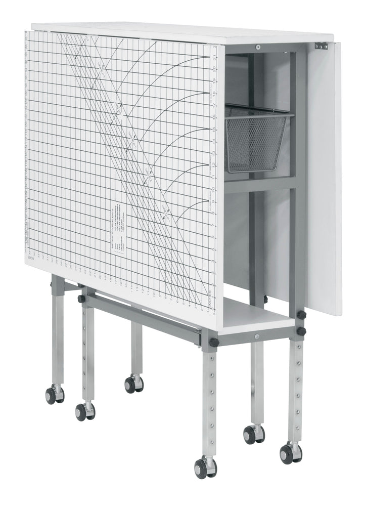 Hobby Fabric Cutting Table with Grid & Guides, Mobile, Folding, Height Adjustable with Storage - 13386