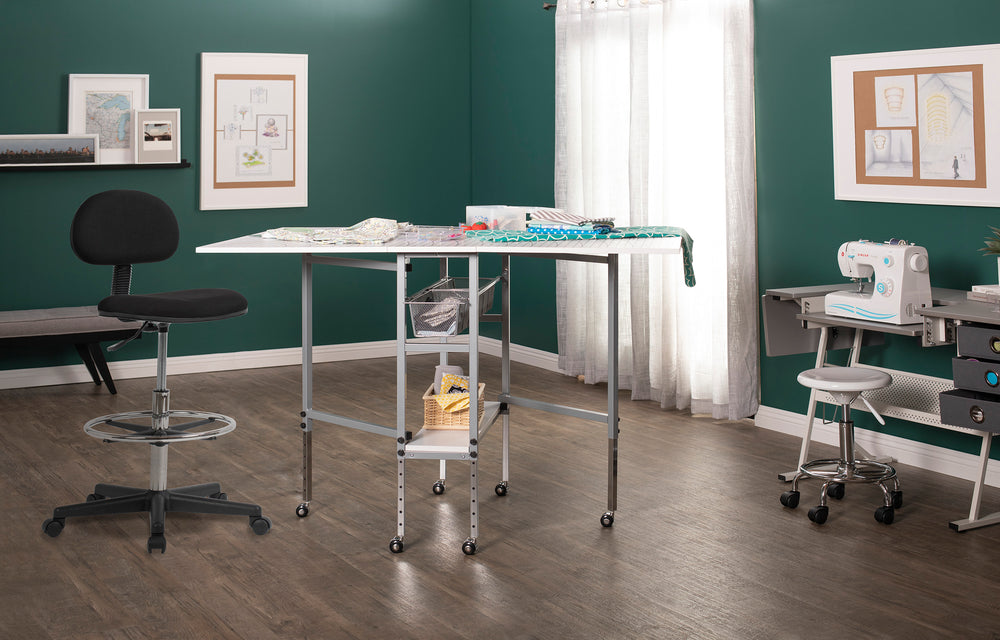 Hobby Fabric Cutting Table with Grid & Guides, Mobile, Folding, Height Adjustable with Storage - 13386