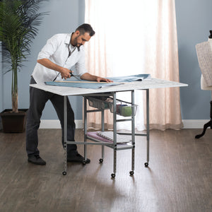 Hobby Fabric Cutting Table with Grid & Guides, Mobile, Folding, Height Adjustable with Storage - 13386