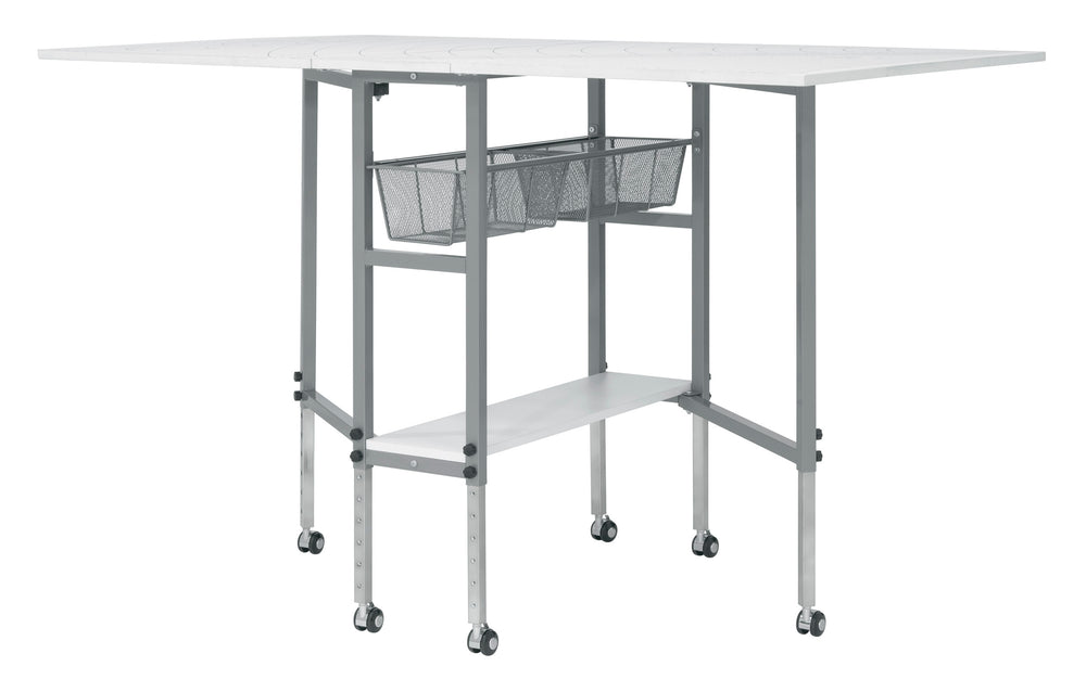 Hobby Fabric Cutting Table with Grid & Guides, Mobile, Folding, Height Adjustable with Storage - 13386