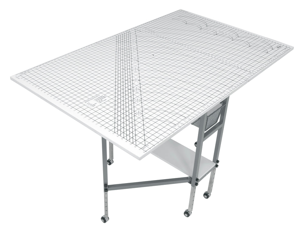 Hobby Fabric Cutting Table with Grid & Guides, Mobile, Folding, Height Adjustable with Storage - 13386