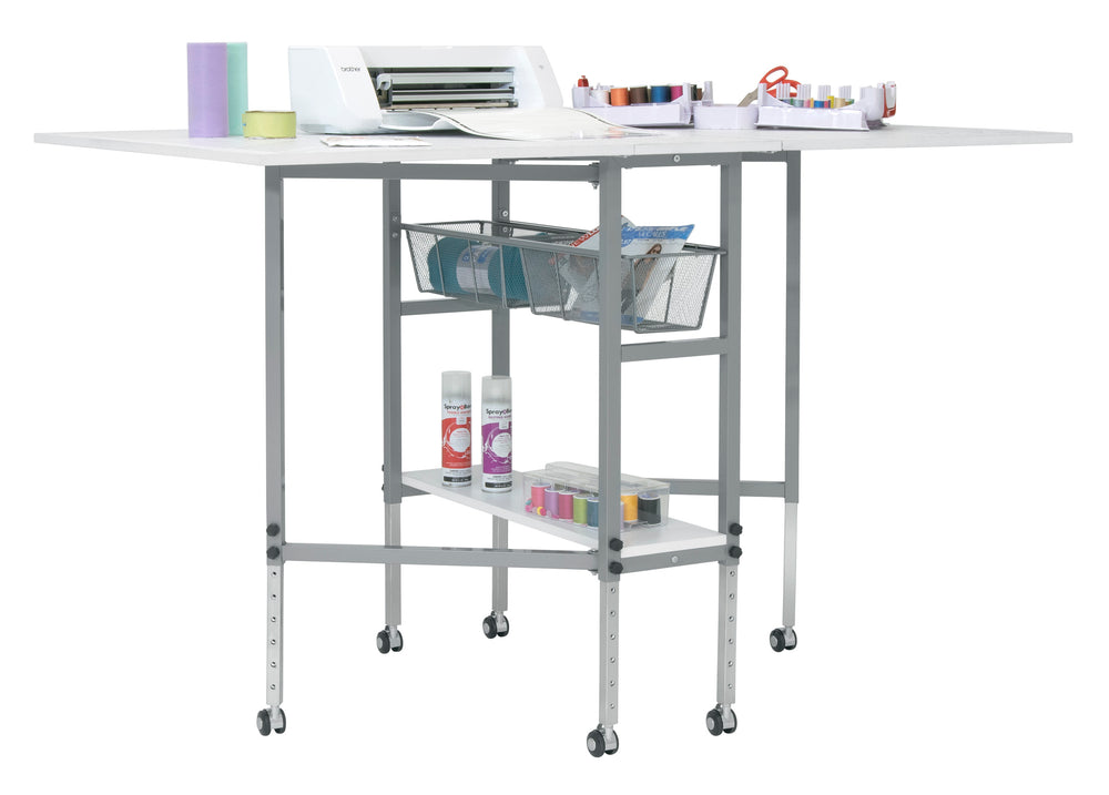 Hobby Fabric Cutting Table with Grid & Guides, Mobile, Folding, Height Adjustable with Storage - 13386