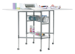 Hobby Fabric Cutting Table with Grid & Guides, Mobile, Folding, Height Adjustable with Storage - 13386
