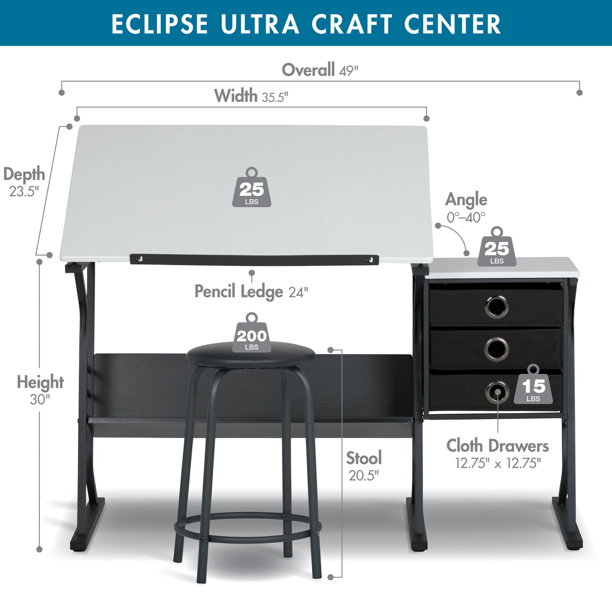 2 Piece Eclipse Ultra Center/Drawing Table with Angle Adjustable Top ...