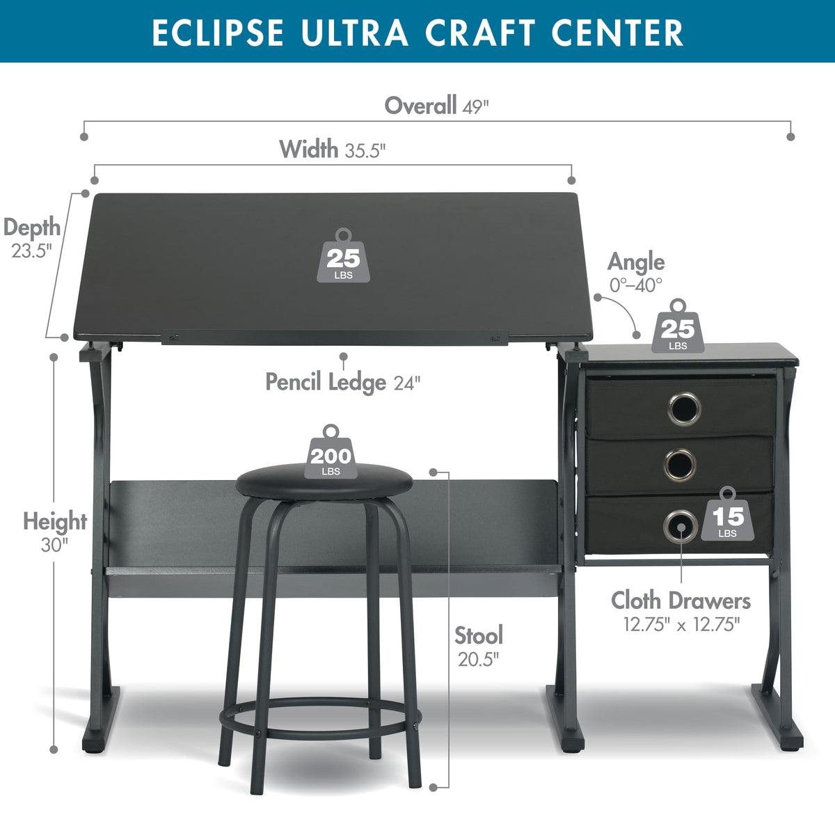2 Piece Eclipse Ultra Center/Drawing Table with Angle Adjustable Top ...