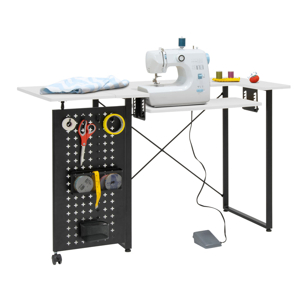 Pivot Sewing Table with Swingout Pegboard Panel with Storage Accessori ...
