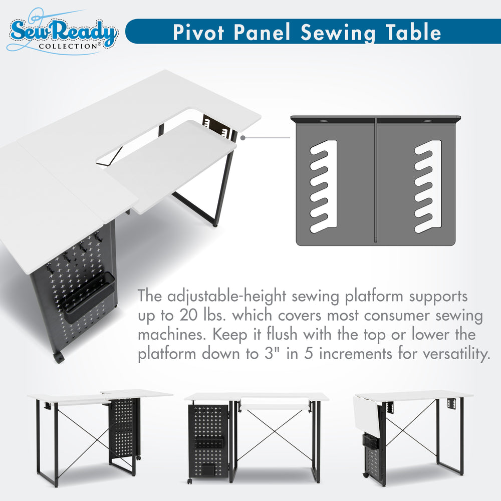 Pivot Sewing Table with Swingout Pegboard Panel with Storage Accessori ...