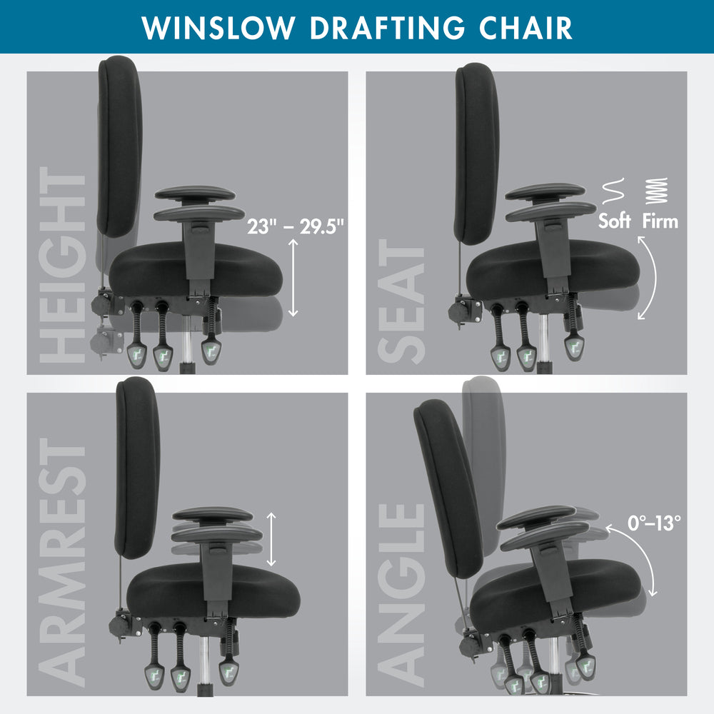Studio Designs Winslow Drafting Work Chair with Foot Rest Ring - Adjus