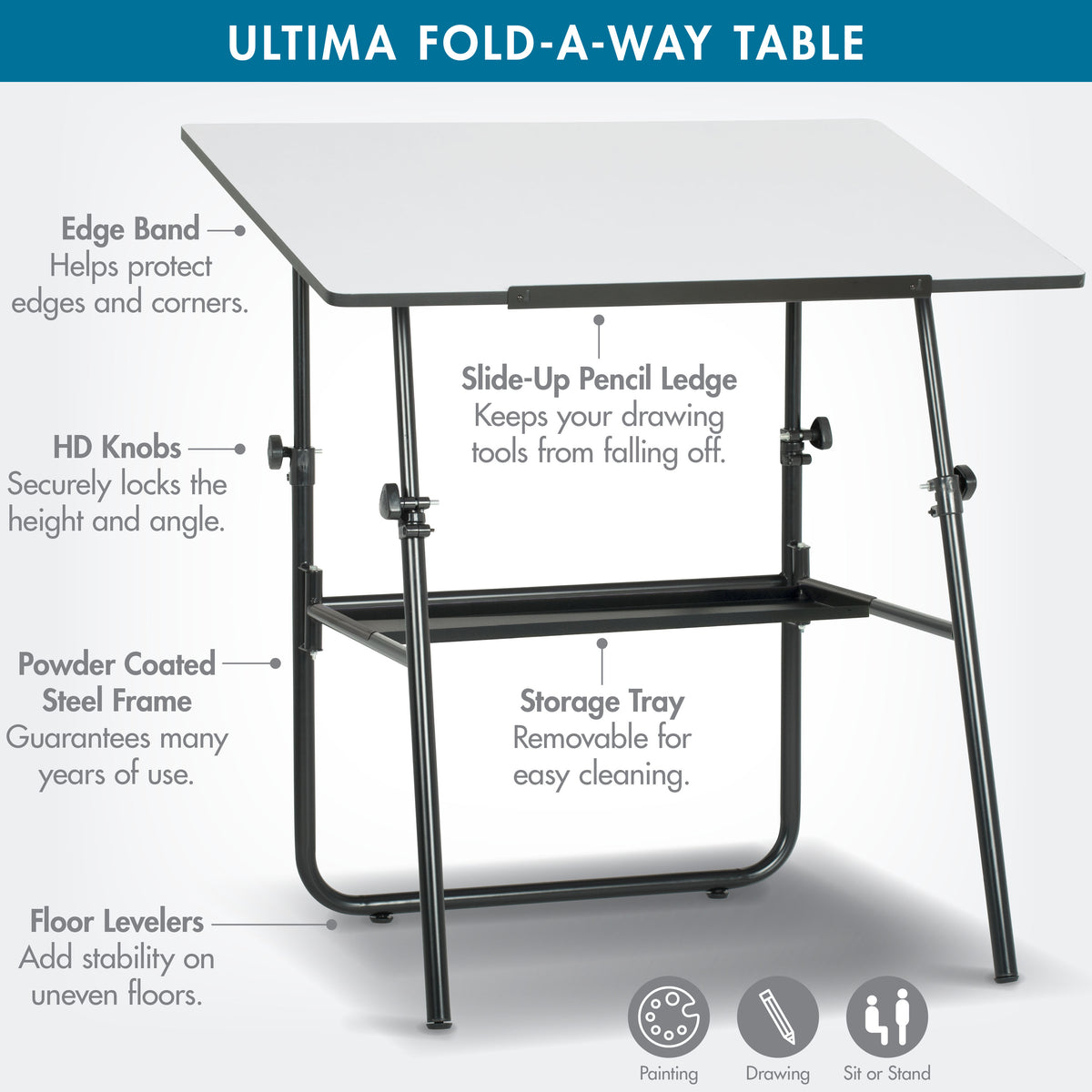 Ultima Height Adjustable Drafting/Drawing/Artist/Architect Folding Tab ...