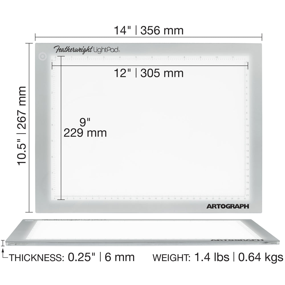 Featherweight 9" x 12" Ultra-Thin Dimmable Lightpad for Drawing and Tracing