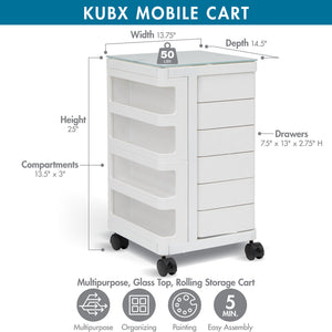 Kubx™ Rotating 4-Sided Mobile Storage Organizer with Glass Top, Multiple Compartments - 53100, 53101, 53102