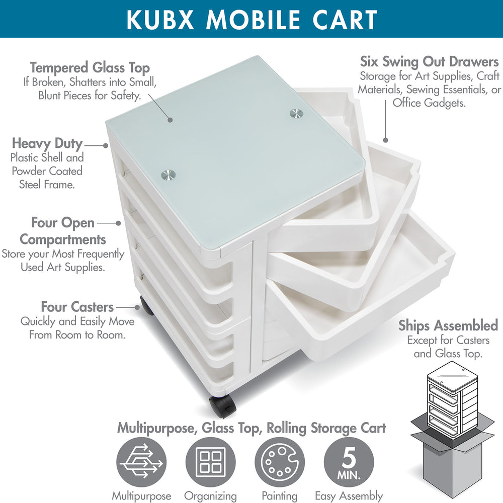 Kubx™ Rotating 4-Sided Mobile Storage Organizer with Glass Top, Multiple Compartments - 53100, 53101, 53102