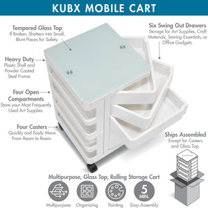 Kubx™ Rotating 4-Sided Mobile Storage Organizer with Glass Top, Multiple Compartments - 53100, 53101, 53102