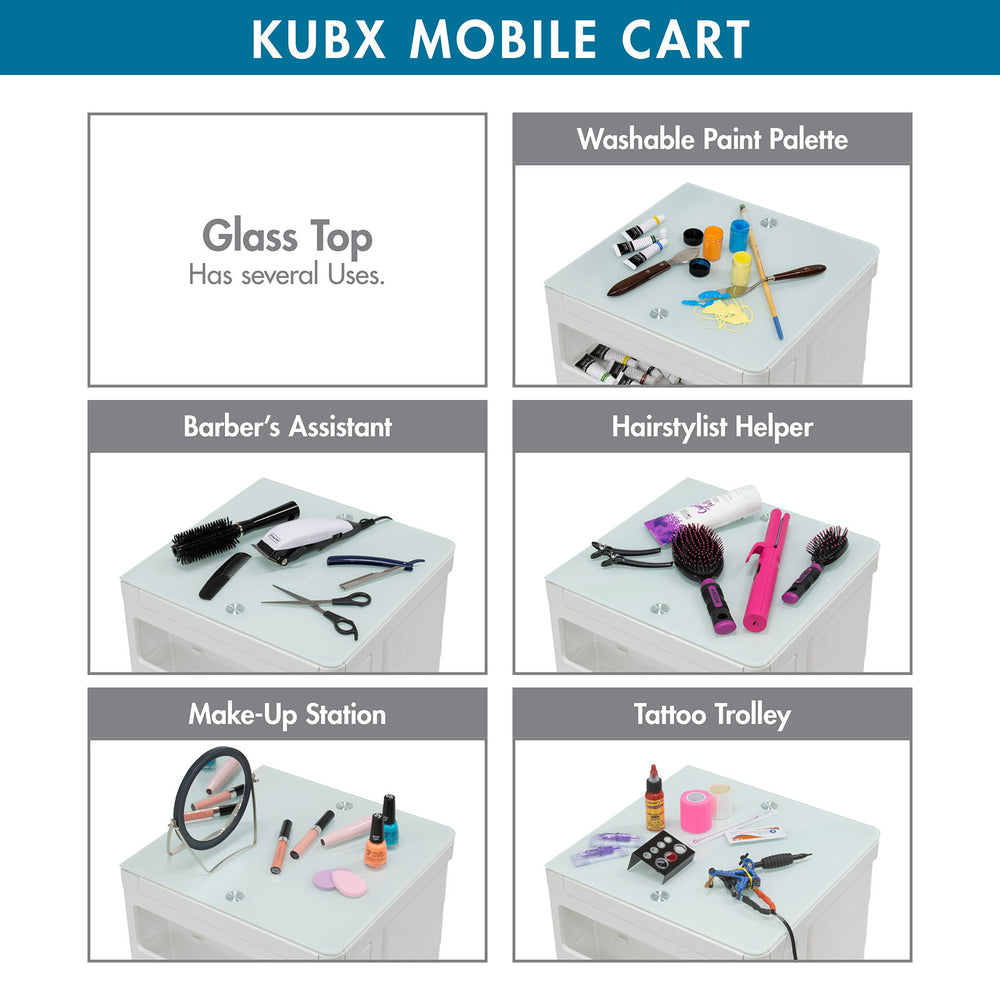 Kubx™ Rotating 4-Sided Mobile Storage Organizer with Glass Top, Multiple Compartments - 53100, 53101, 53102