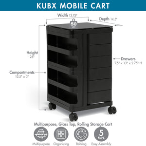 Kubx™ Rotating 4-Sided Mobile Storage Organizer with Glass Top, Multiple Compartments - 53100, 53101, 53102