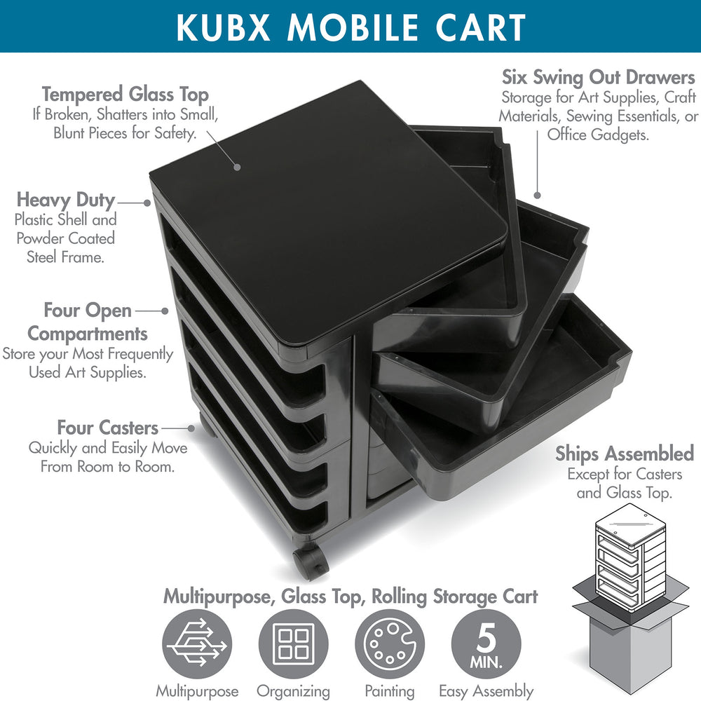 Kubx™ Rotating 4-Sided Mobile Storage Organizer with Glass Top, Multiple Compartments - 53100, 53101, 53102