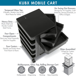 Kubx™ Rotating 4-Sided Mobile Storage Organizer with Glass Top, Multiple Compartments - 53100, 53101, 53102