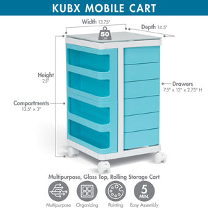 Kubx™ Rotating 4-Sided Mobile Storage Organizer with Glass Top, Multiple Compartments - 53100, 53101, 53102