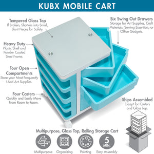 Kubx™ Rotating 4-Sided Mobile Storage Organizer with Glass Top, Multiple Compartments - 53100, 53101, 53102