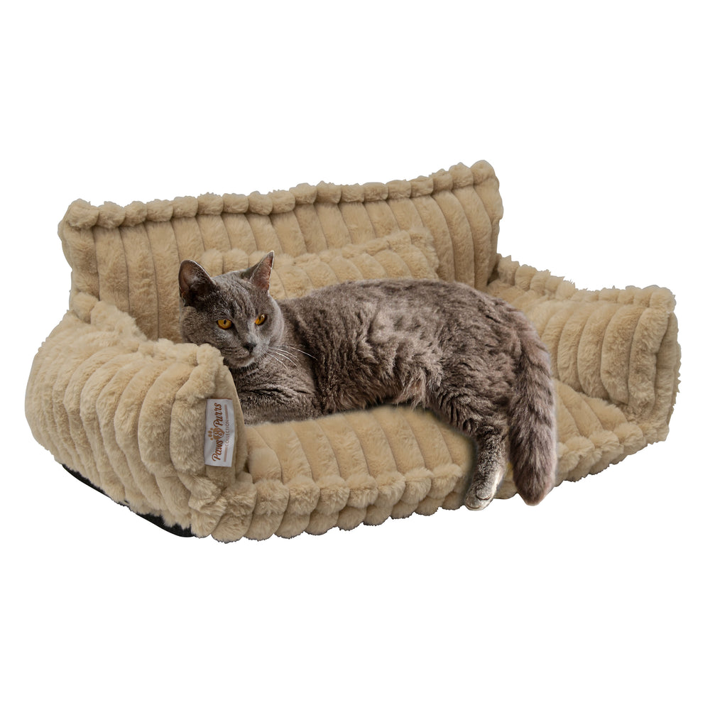 Grooved Fabric Pet Sofa for Cats and Small to Medium Dogs, Camel 61052
