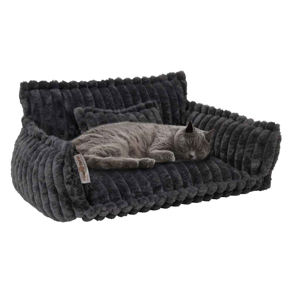 Grooved Fabric Pet Sofa for Cats and Small to Medium Dogs, Dark Gray 61053