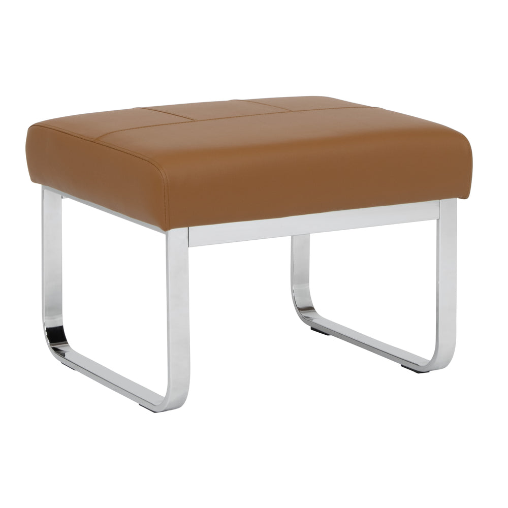 Allure Modern Rectangular Ottoman in Blended Leather, Chrome / Caramel ...