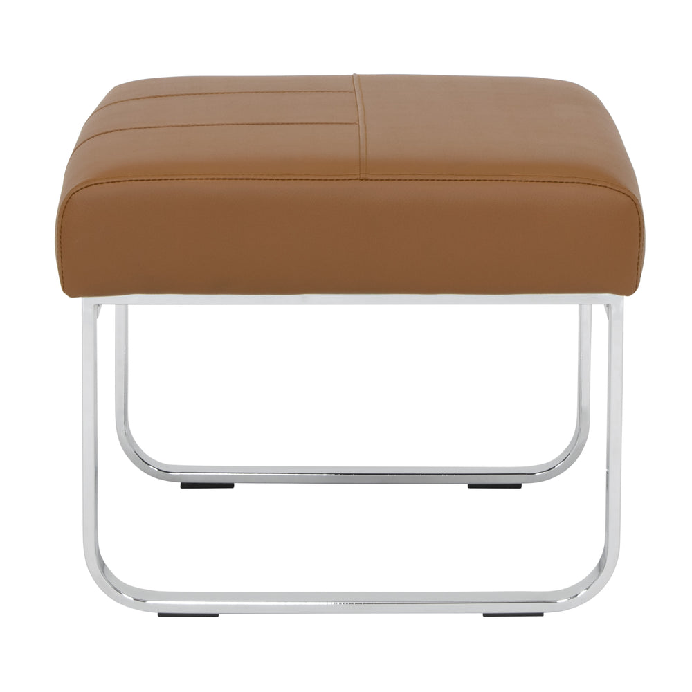 Allure Modern Rectangular Ottoman in Blended Leather, Chrome / Caramel ...