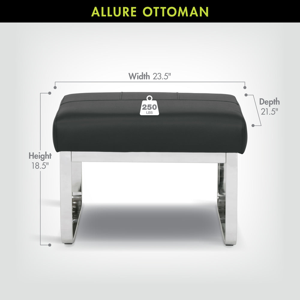 Allure Modern Rectangular Ottoman in Blended Leather, Chrome / Black 7 ...