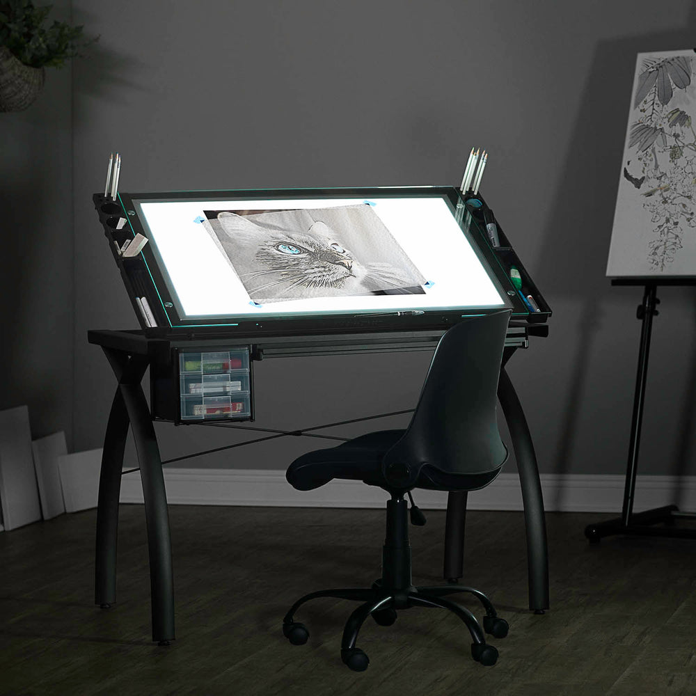 Futura Light Table For Artists with Adjustable Top, Storage and Dimmable Top