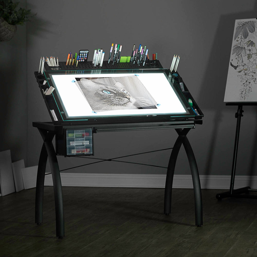 Futura Light Table For Artists with Adjustable Top, Storage and Dimmable Top